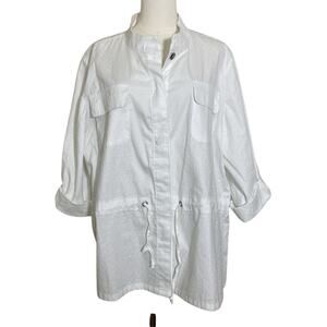 Chico's Size 3 XL 16-18 White Cotton Textured Dot Jacket